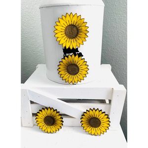 Set of 4 Wood Sunflower Themed Magnets (SM)